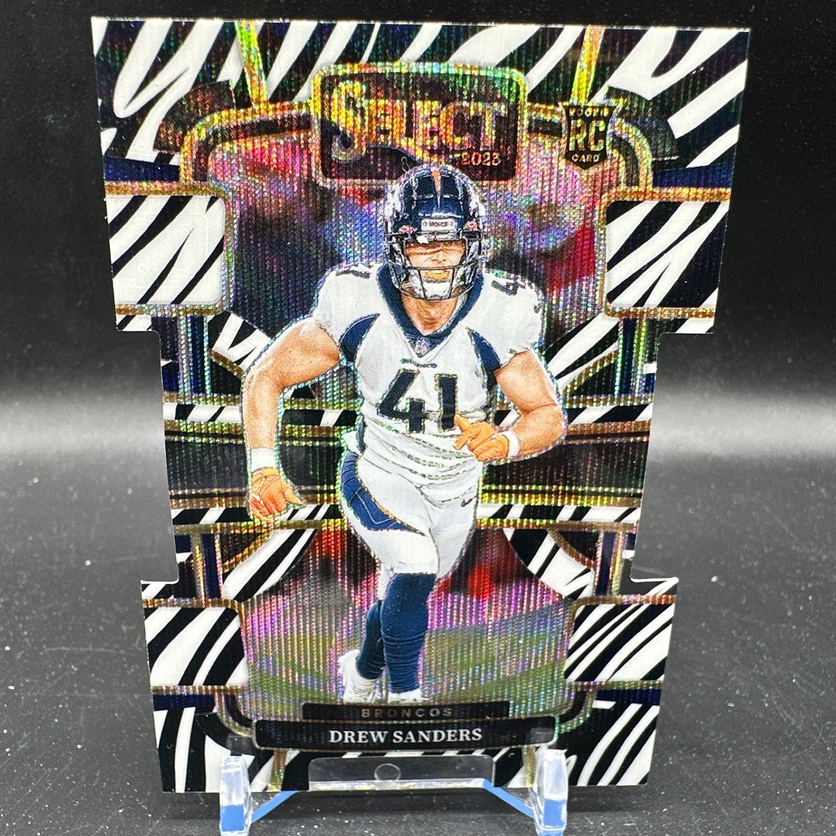 Drew Sanders Rookie Zebra Prizm Die Cut 2023 Panini Select Denver