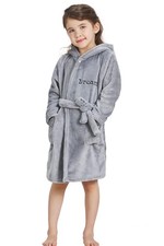 ECHERY Baby Hooded Bathrobe Flannel Kids Robe for Boys Girls Pure Grey