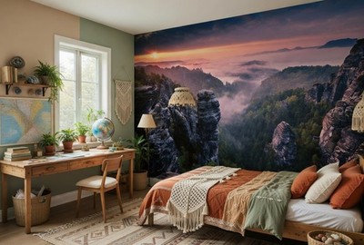 Fototapete Bergblick 260x384cm Wandbild Schlafzimmerfunktion Wandbild