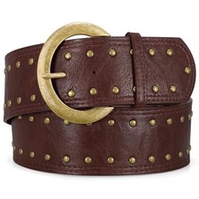 Wide Chunky Leather Belts for Women Fit waist 30-33 inches 1-coffee/ 2.3" Width