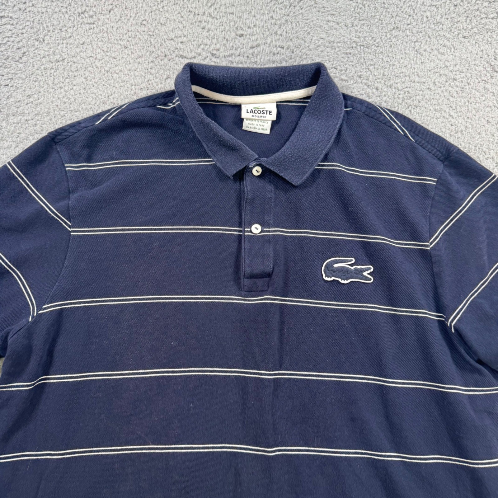 Lacoste Mens Polo Shirt Size 7 XL Navy Blue White Striped Regular Fit thumbnail 2