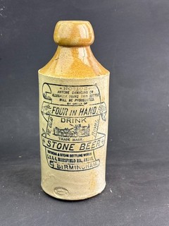 61589 Old Vintage Antique Printed Ginger Beer Bottle Birmingham Four in Hand