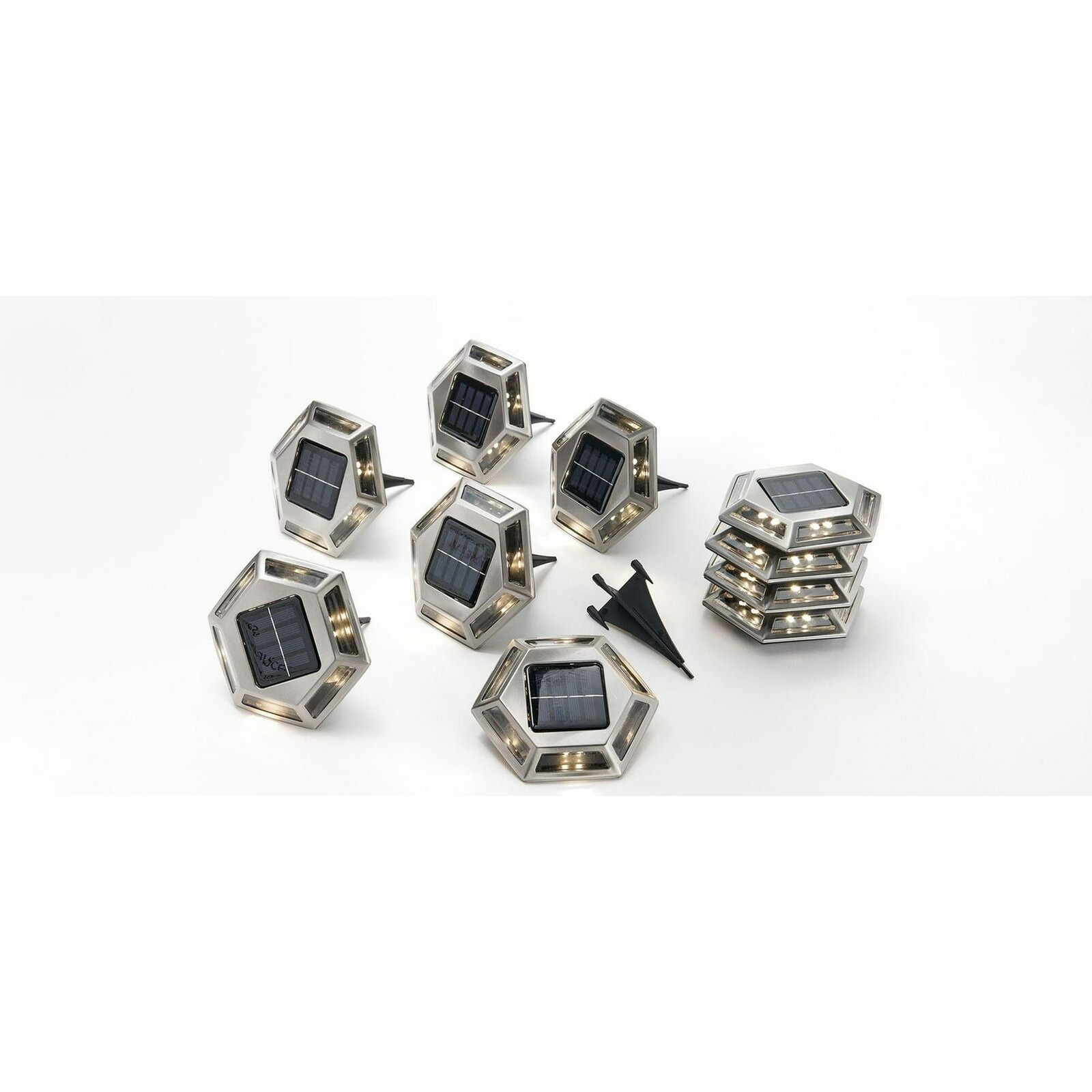 НАБОР BRIGHTEASE ИЗ 10 МНОГОФУНКЦИОНАЛЬНЫХ СОЛНЕЧНЫХ ЛАМП С КОЛЬЯМИ - СЕРЕБРИСТЫЙ