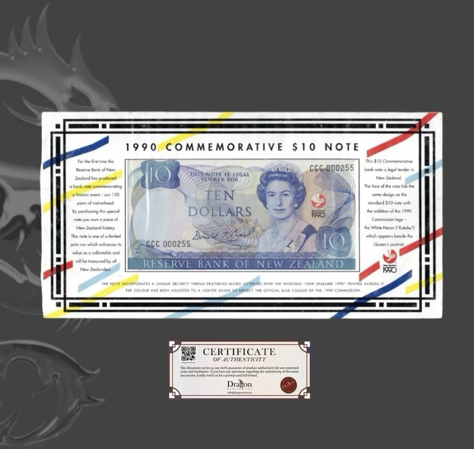 Nueva Zelanda 10 Dólares 1990 QEII UNC Conmemorativo SERIE BAJA CCC 2555 Foto 3 de 4