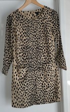 J. Crew Women's Size 0 Tan Black Print Polyester Dress Casual Chic