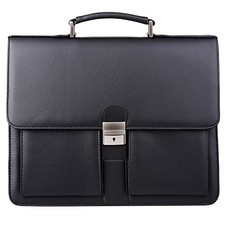 Mens New PU Leather Attache Briefcase Traditional Messenger Lawyer Bag, Black