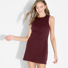 Womens Sleeveless Button-Front Ribbed Mini Skater Dress Wild Fable Maroon XS NWT