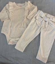 Cat & Jack Baby Girl 3-6M Gold Dot Ruffle Bodysuit Bow