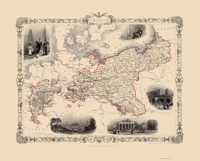 Historic Map - Prussia Germany - Tallis 1851 - Vintage Wall Art