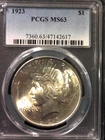 1923 Peace Silver Dollar PCGS MS63 nice coin