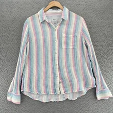 Rails Top Womens Medium Multicolor Striped Seersucker Gauzy Button Long Sleeve