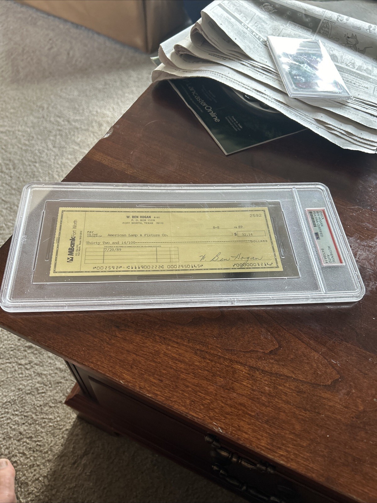 Ben Hogan Autographed Signed Golfer Check PSA Certified 1984 Ft. Worth 