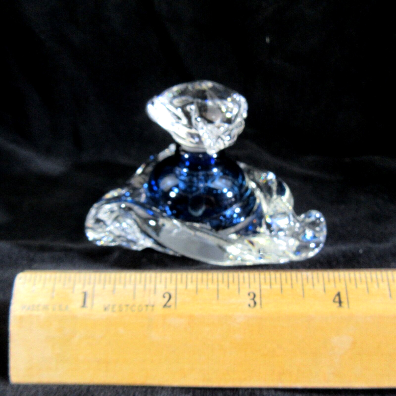 RAGING BUFFALO Perfume Bottle Art Glass VINTAGE 1990 signed cobalt blue & clear