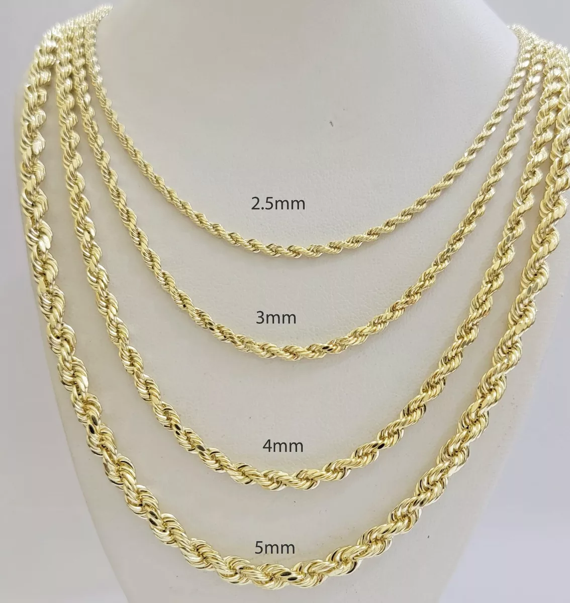 Buy 14k Yellow Gold Solid Diamond Cut Rope Chain 18-30 Inch 5mm