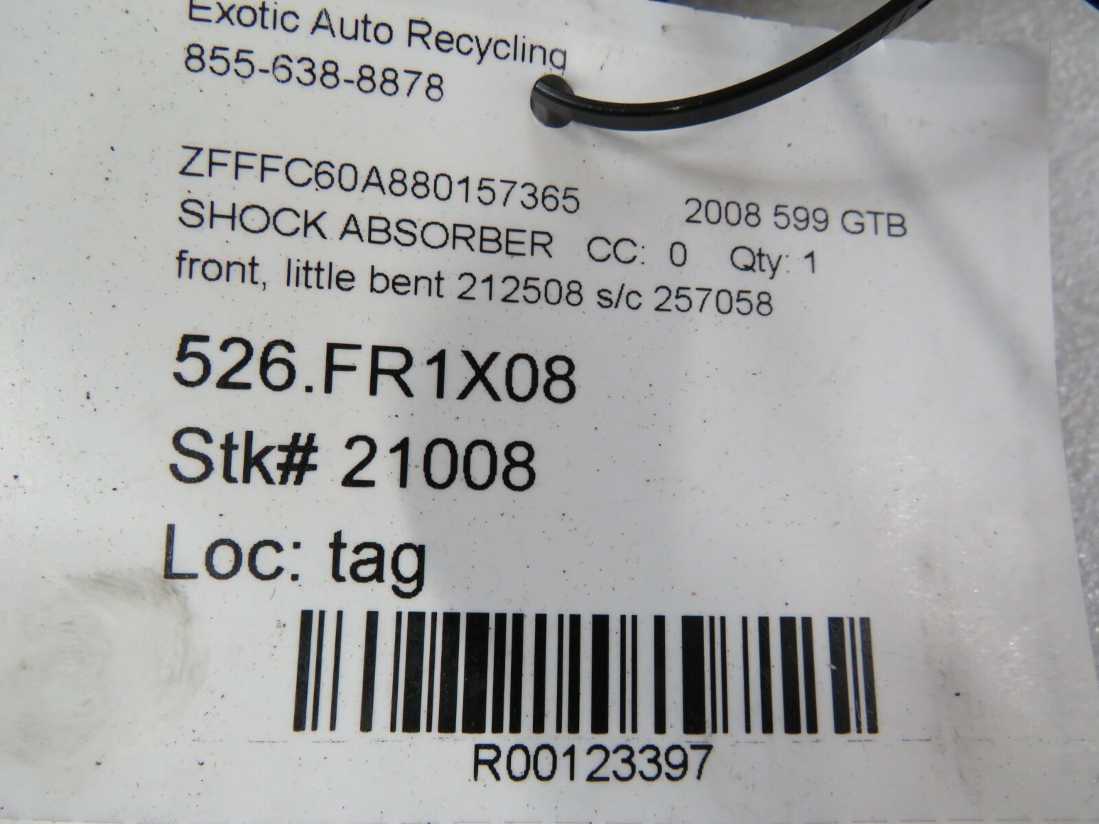 Ferrari 599 GTB, Front Shock Absorber, Used, Slightly Bent, P/N 212508 