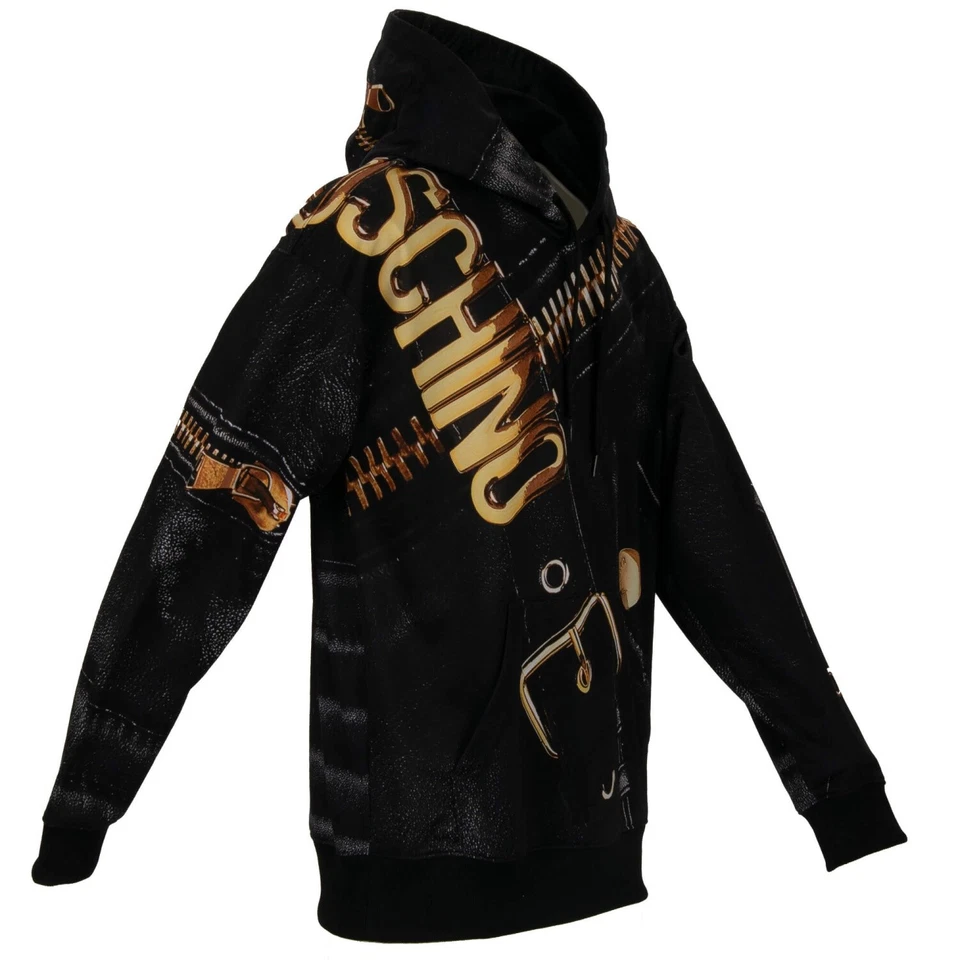 Chaqueta de Motociclista MOSCHINO COUTURE Logo Estampado Suéter con Capucha Negro Dorado Foto 2 de 4