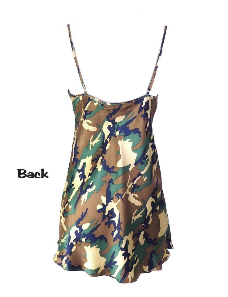 Women's Nightgown Camouflage Large Silk Real Mulberry Short Chemise Slip Dress - Image 3 of 4
