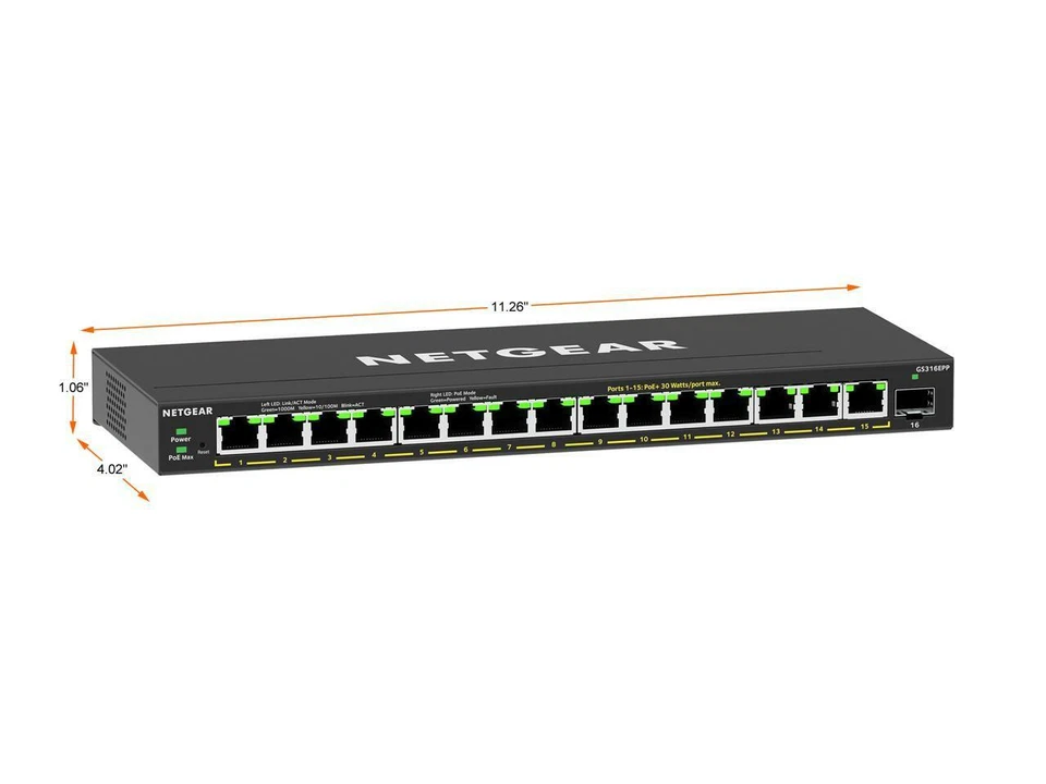 NETGEAR 16-Port PoE Gigabit Ethernet Plus Switch (GS316EPP) - Managed with 15 x - Image 2 of 4