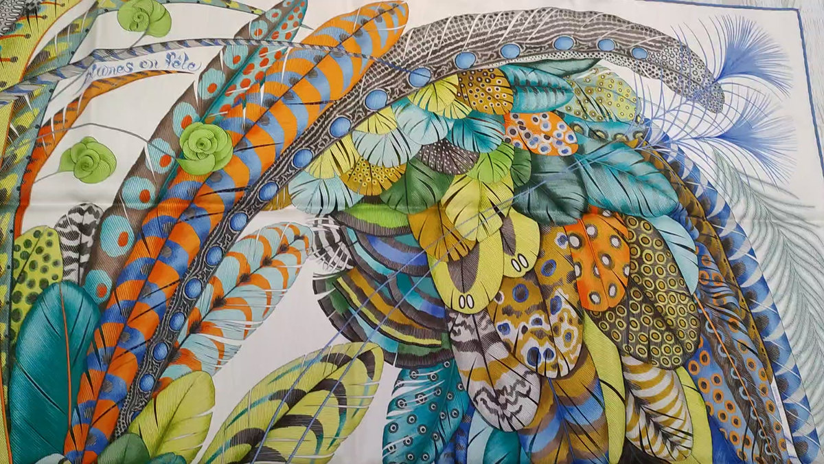 Unused w/box HERMES Carre 90 PLUMES EN FETE Silk Scarf 90cm Unused w/box HERMES Carre 90 PLUMES EN FETE Silk Scarf 90cm
