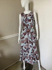 RHODE x TARGET NWT! Light Blue/Burgundy Floral Cotton Cut-Out Maxi Dress Sz L