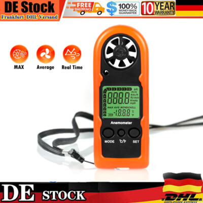 Digital Anemometer Handheld 30m/s Windmessgerät LCD Temperatur Wind Luftstrom