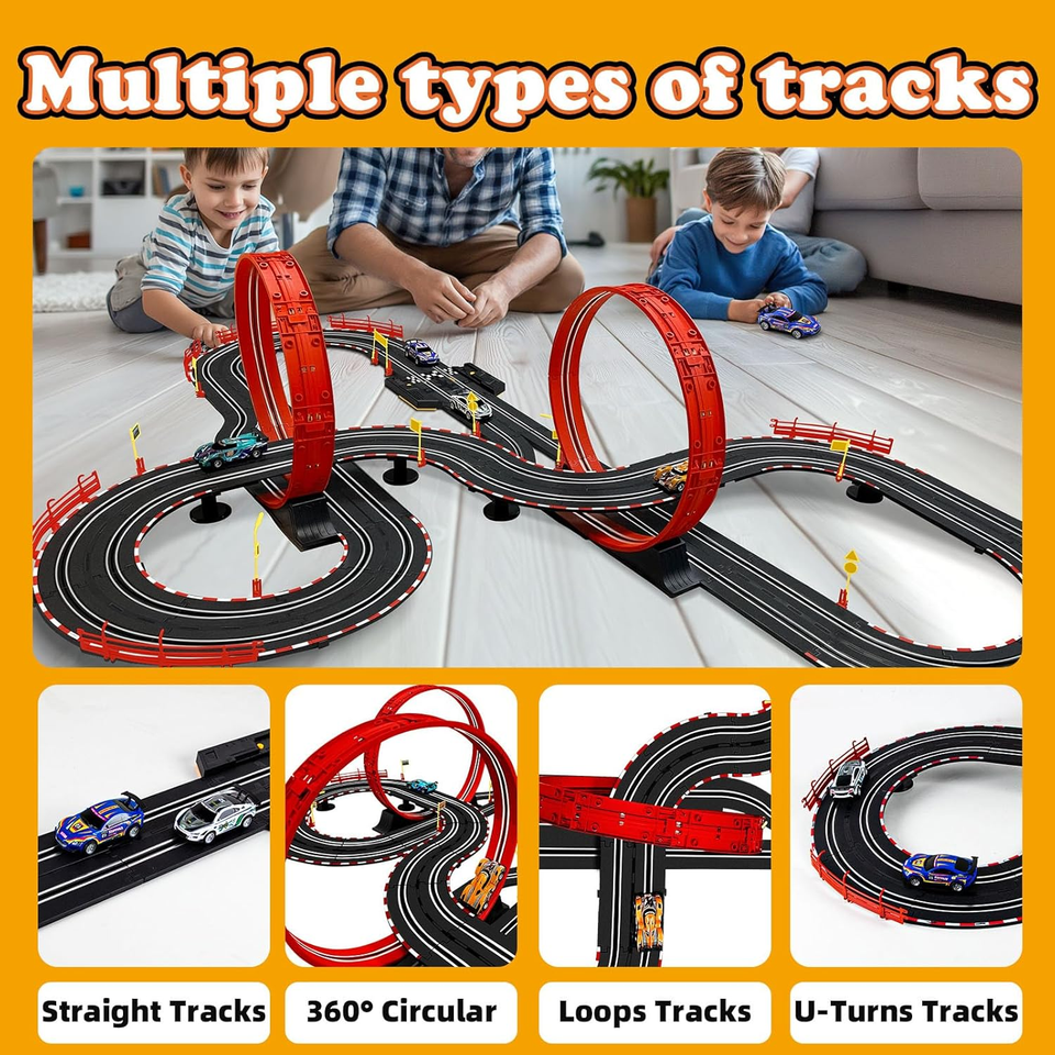 Slot Car Race Track 30FT Electric Race Car Track with 4 High-Speed 1:43 ...