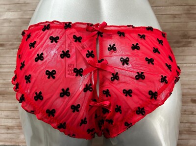 Nwt Victorias Secret Red Mesh Bow Open Keyhole Ruffle Cheeky Cheekini Panty S