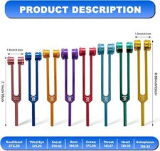 Chakra Tuning Fork Set for Healing, 7 Chakra and 1 Soul Purpose WeightedColorful