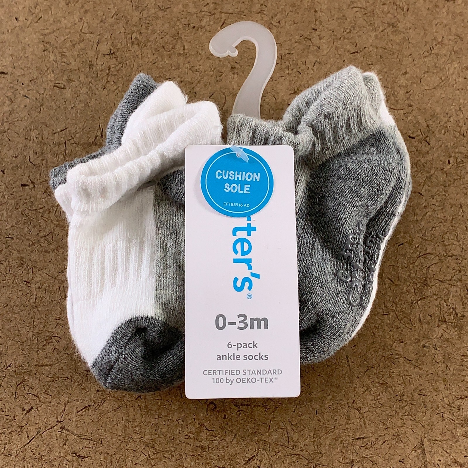 SAOLA Suola cuscino bianca grigia bianca Carter's taglia 0 3 mesi confezione da 6 calzini alla caviglia nuovi con etichette