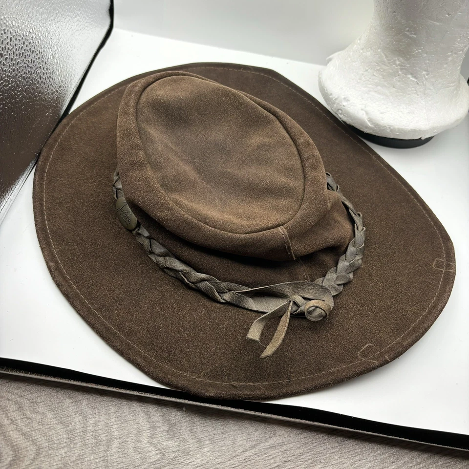 Chapéu de cowboy Jacaru Wallaroo camurça marrom M/L couro estilo outback muito bom estado usado - Imagem 2 de 4
