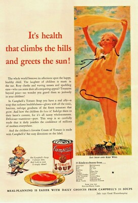#ad 1932 Campbell#x27;s Soup Vintage Print Ad Eat Soup And Keep Well Young Girl $11.99