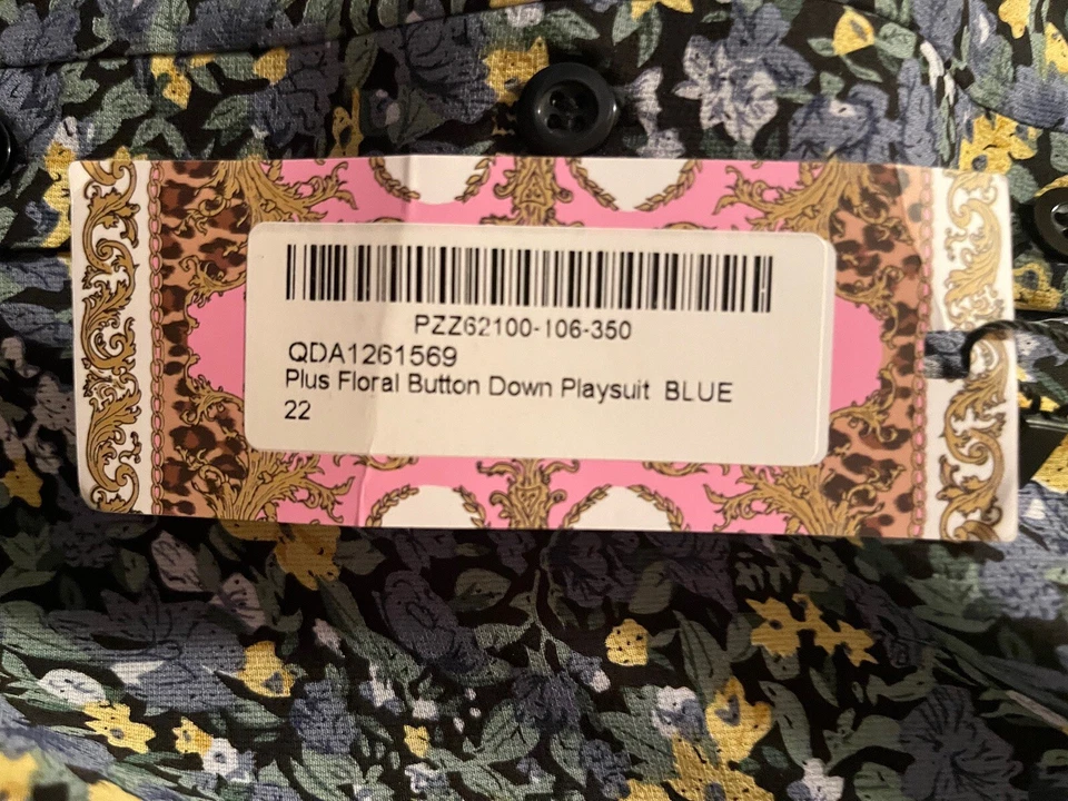 Boohoo Talla 18 Mono Mameluco Abotonado Escote Cuadrado L/S Azul Amarillo Floral Nuevo con Etiquetas Foto 4 de 4