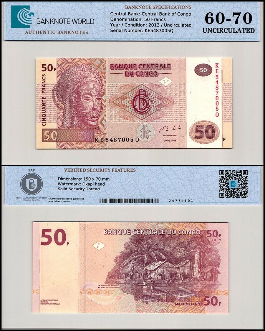 Outlet ☆ Free Shipping Congo Democratic Republic Translated 50 Francs 2013 Authentic UNC P-97b