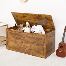 Children's Wooden Toy Box Chest Kids Storage Bench Flip Top Lid & Safety Hinges