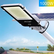 1000W Commercial Solar Street Light Outdoor IP65 Dusk-to-Dawn Road Lamp +Pole