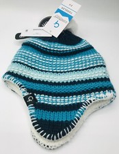 Cold Front Toddler Hat Girls Size 2-4 Winter Blue Striped Faux Fur Sherpa Lined