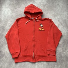 Vintage 80s Disney World Mickey Mouse Full Zip Hoodie Size L Red Sweatshirt