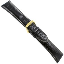24mm deBeer Baby Crocodile Grain Chrono Black Padded Stitched Watch Band Long