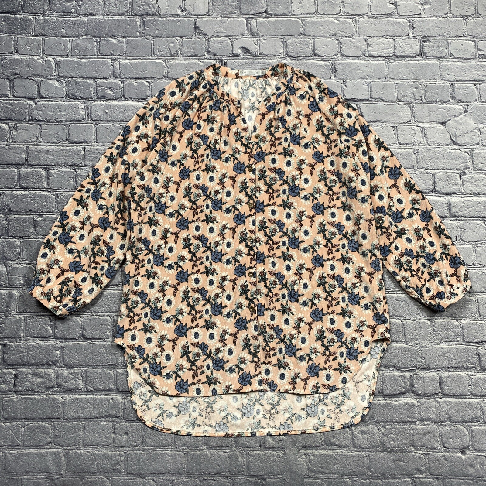 Anthropologie Solitaire Corduroy Tunic Blouse XL Pink Floral Cottagecore Fairy