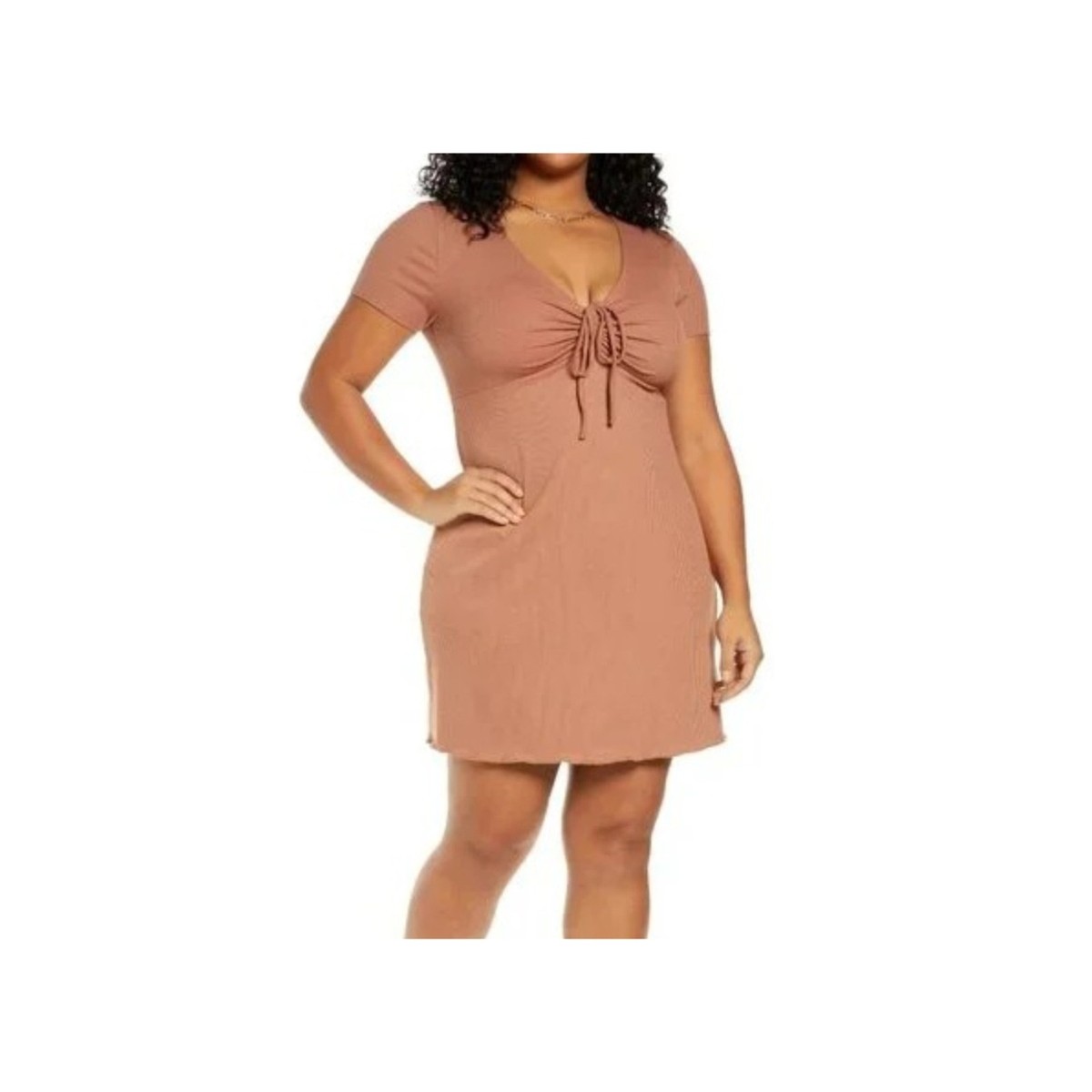 BP NORDSTROM Rust Ribbed T-Shirt Dress Size 1X Stretch Pullover Sexy  Lettuce Hem