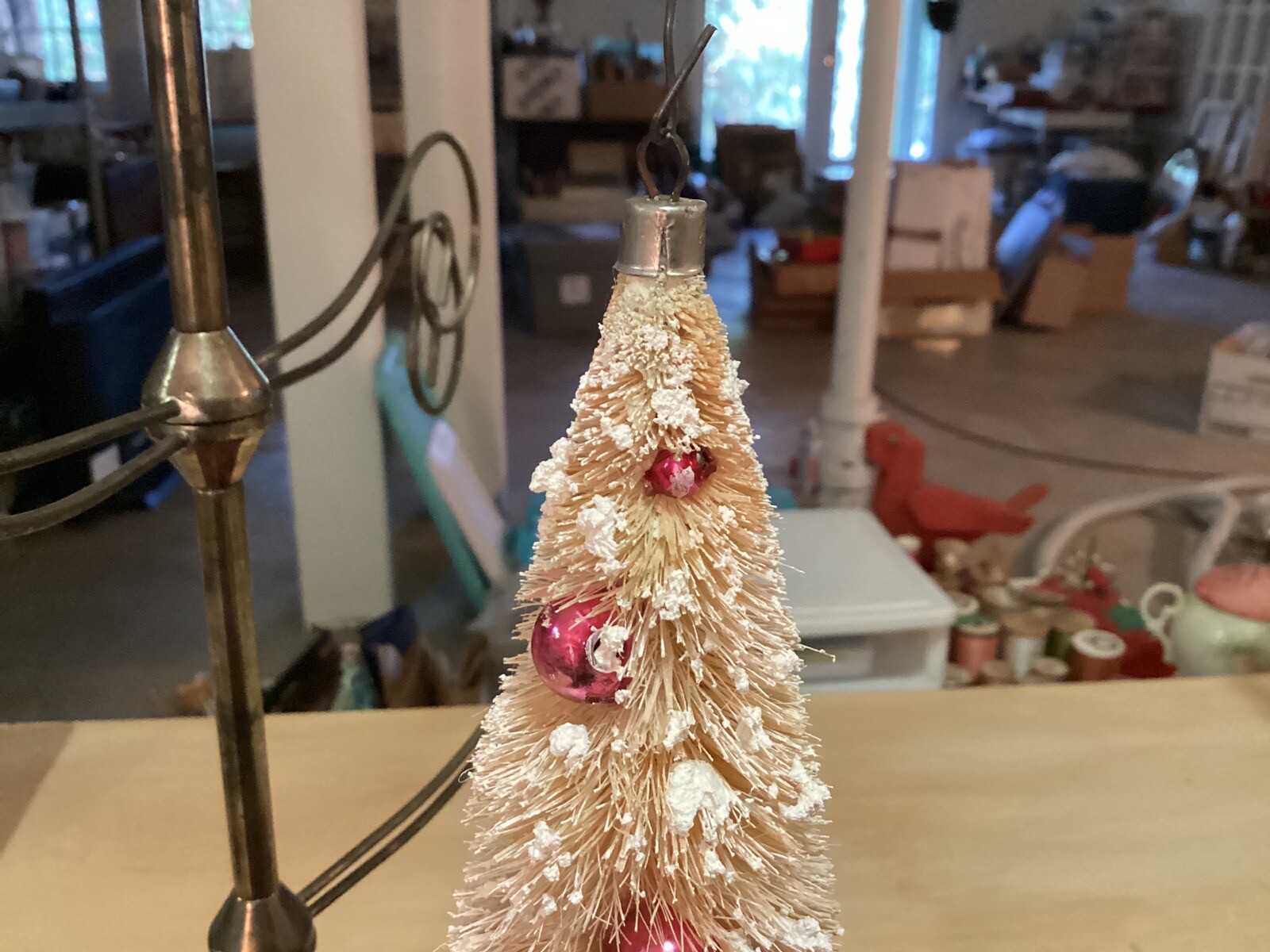 Vintage Pink Bottle Brush Christmas Tree Ornament Mercury Glass Balls