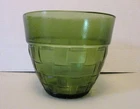 VTG Anchor Hocking Green Glass Basket Weave Planter Bowl 5-1/4" tall USA
