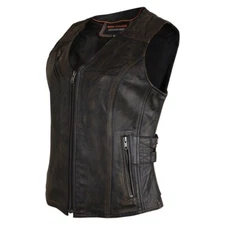 High Mileage HML1037DB Women Distressed Brown Premium Cowhide Biker Motorcycle S