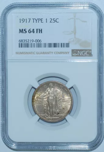 1917 NGC MS64FH Full Head Type 1 T1 Standing Liberty Quarter 25c