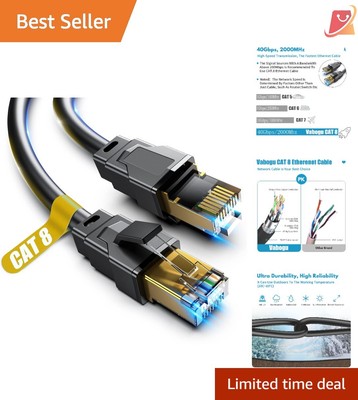 Cat 8 Ethernet Cable 100ft Heavy Duty High Speed Network Shielded Indoor Outdoor