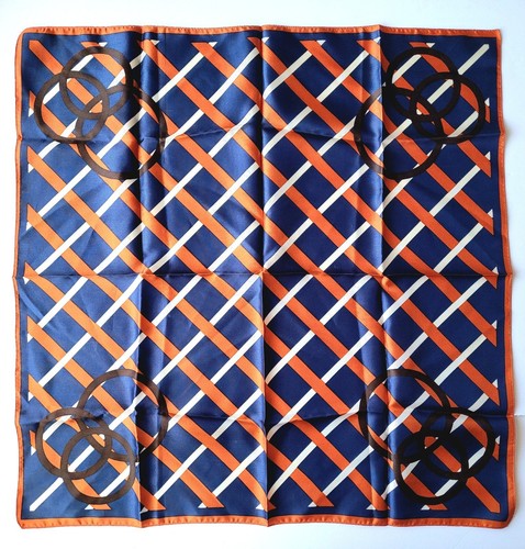 Vintage MCM Scarf Acetate 22" Square Geometric Trendy Orange Blue Made in Italy - Picture 3 of 9