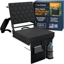 ALPCOUR FOLDING RECLINING STADIUM SEATS WITH BACK SUPPORT FOR BLEACHERS - BLACK