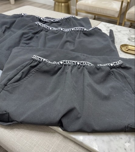 C Saucy Black Modest Scrub Skirt Pull On Medical Nurse Set Of 3! Size Small