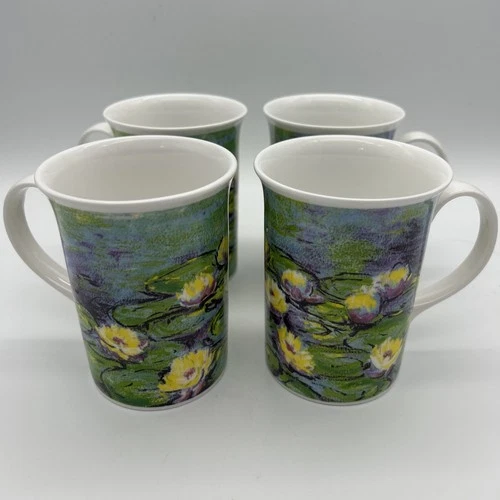 Set Of 4 Churchill Mugs Monet Waterlilies Fine Bone China 10 oz PERFECT