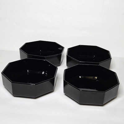 Vintage Arcopal Novoctime Black Glass Octagonal 5.5'' Bowls France Set 4 Arcoroc